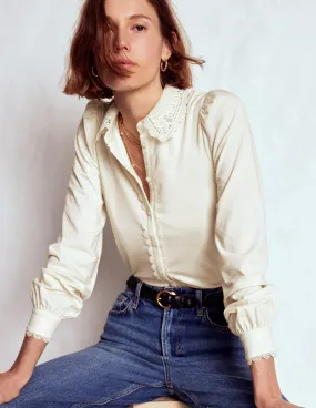 EasyCareFabric Lace Collar Blouse-Ivory