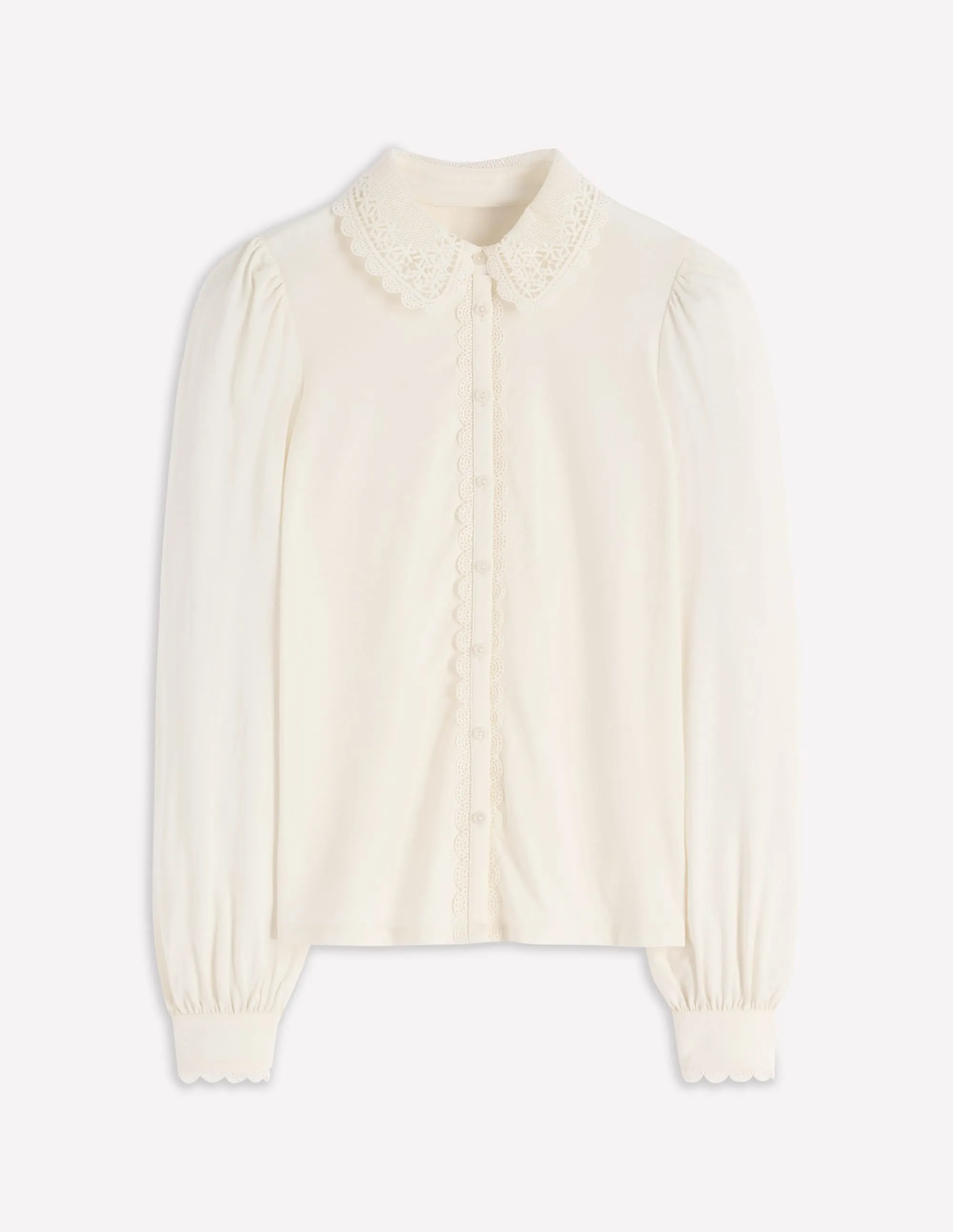 Sustainable Manufacturing Lace Collar Blouse-Ivory