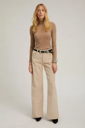 Oat Corduroy Wide Leg Trousers Elasticized Cuffs