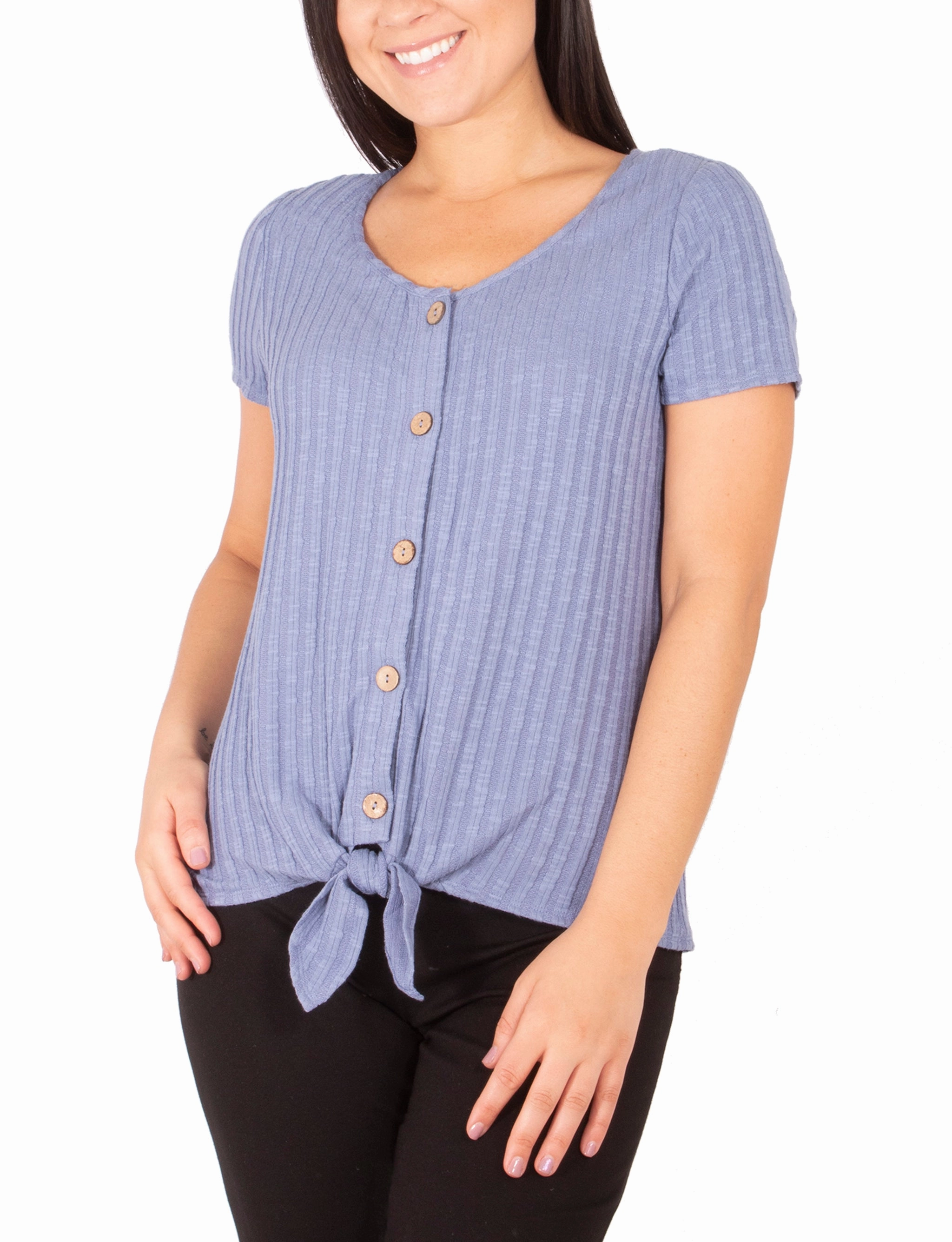 Short Sleeve Button Front Top With Tie At Hem Regular Fit Casual Wear