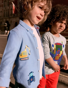 Embroidered Shirt-Vehicles LightweightTexture CrossGrain Fabric