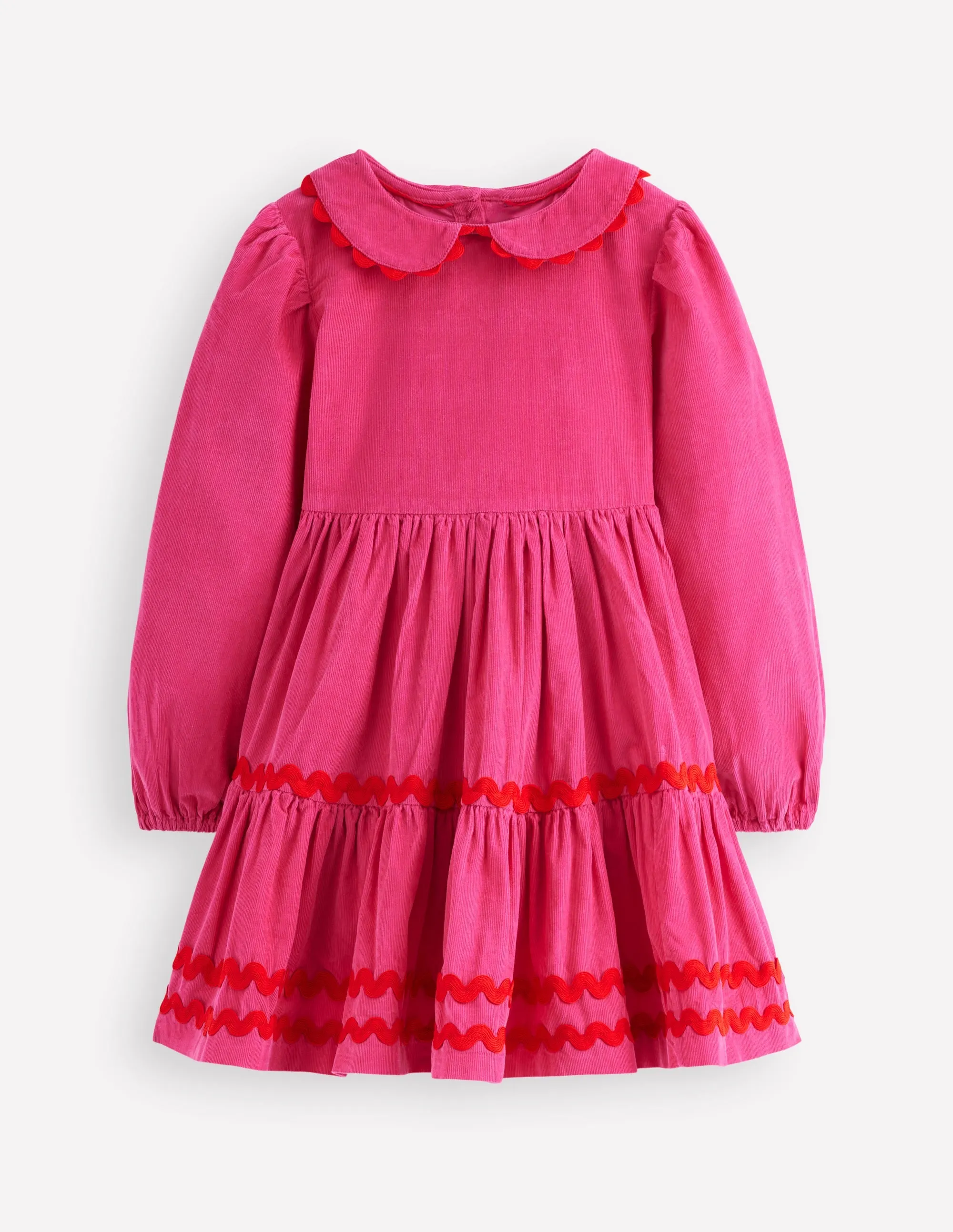 Comfortable outdoor wear Dressy Yet Comfortable Cord Ric Rac Trim Dress-Raspberry Pink