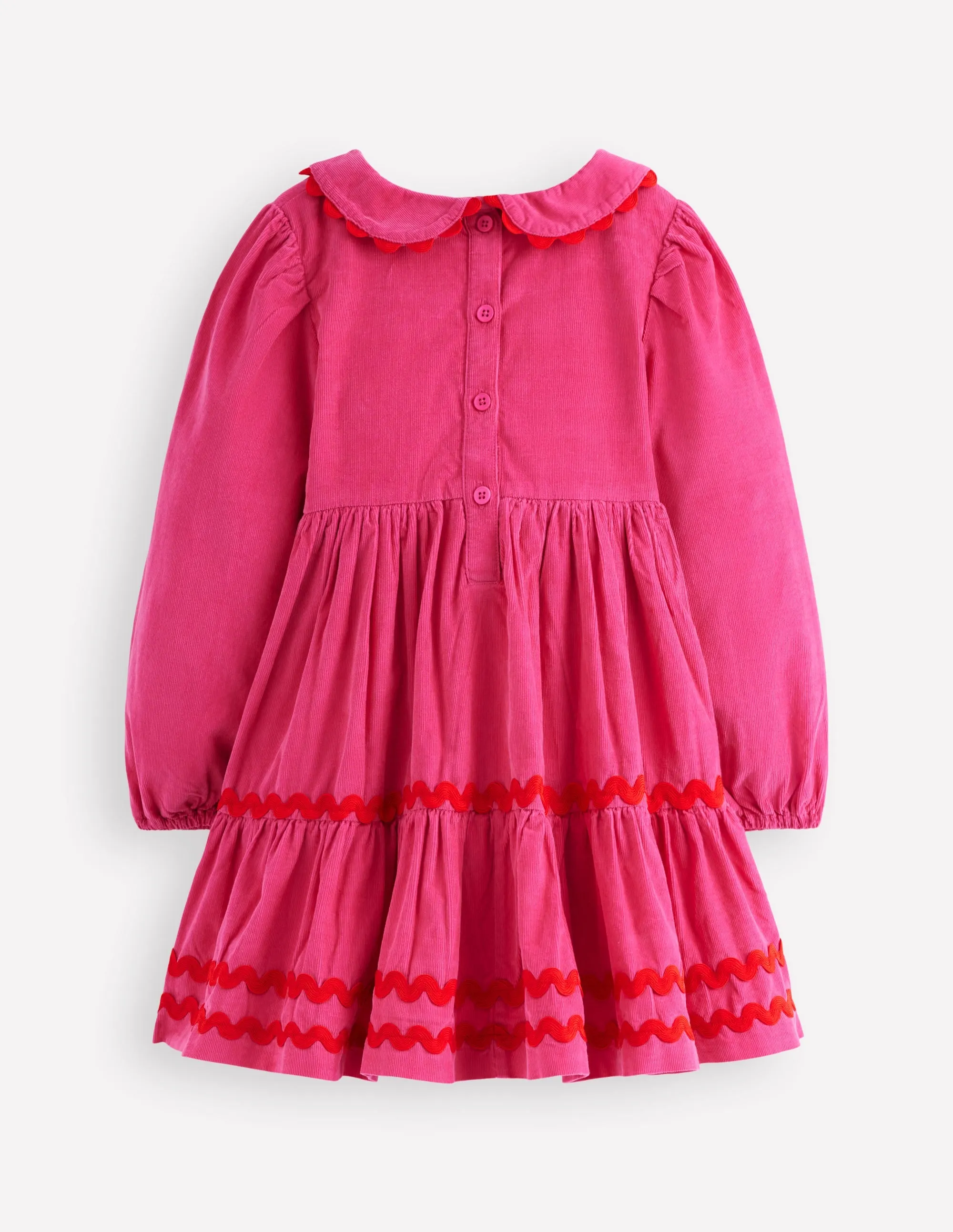 Cord Ric Rac Trim Dress-Raspberry Pink Sophisticated Appeal Quick Elegance
