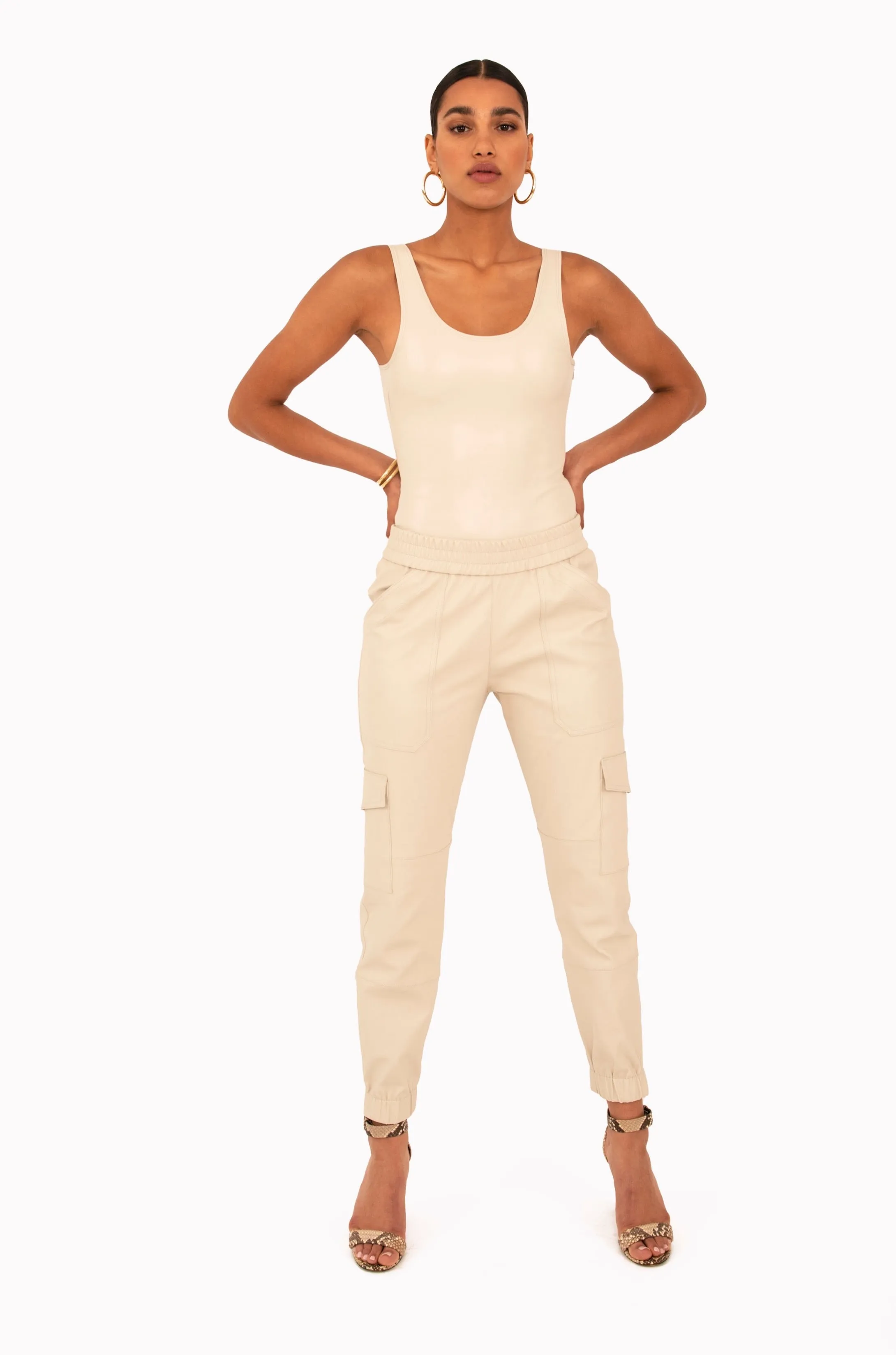 Off White Leather Bodysuit Interlock Knit