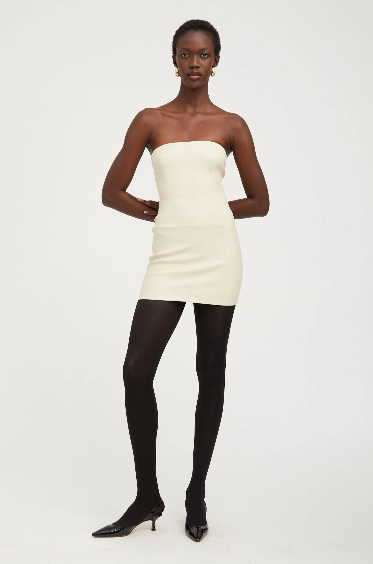 Fashion Fit Off White Leather Strapless Dress