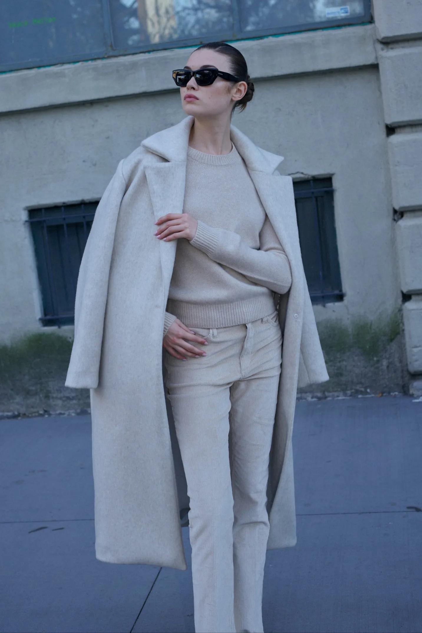 Off White Wool Cashmere Classic Coat Modular Attachments