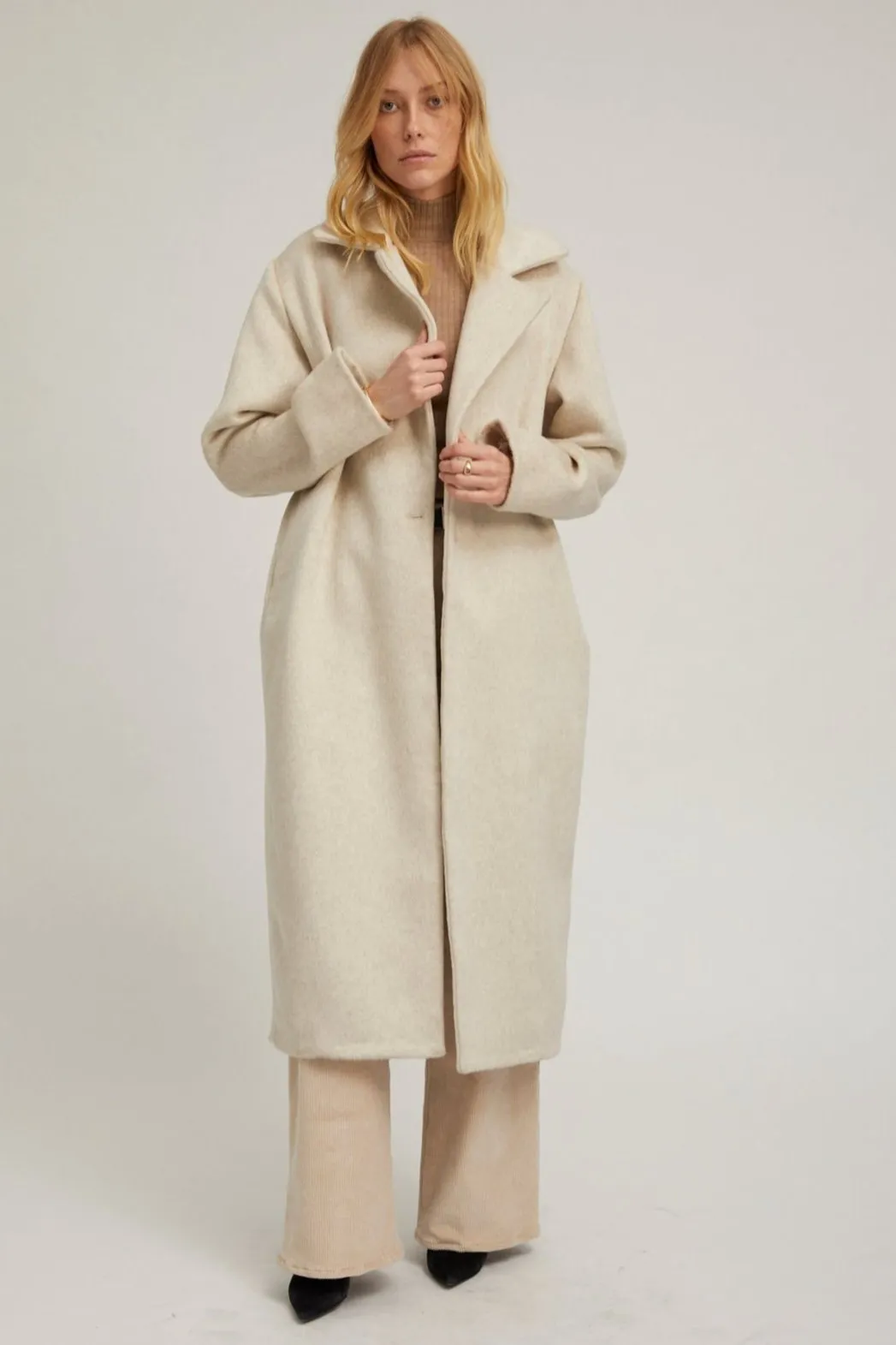 Off White Wool Cashmere Classic Coat Stormproof Zipper