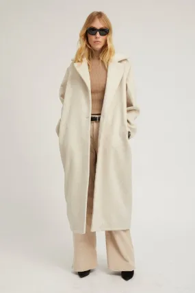 Durable Stitching Off White Wool Cashmere Classic Coat