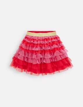 Ventilated Slits Tiered Tulle Skirt-Raspberry Pink