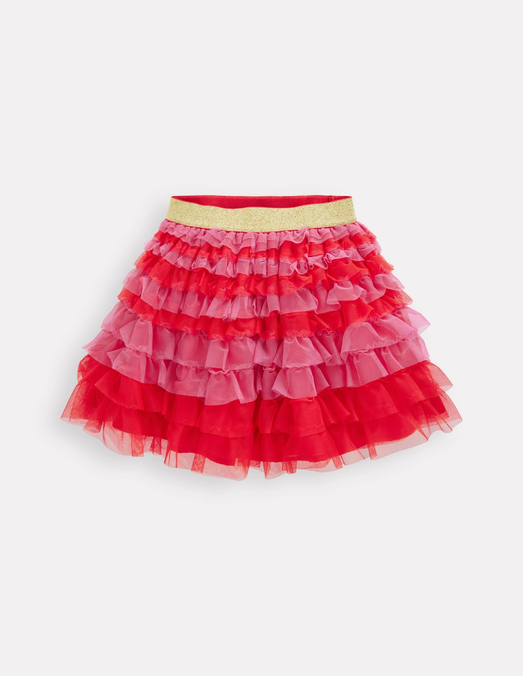 Ventilated Slits Tiered Tulle Skirt-Raspberry Pink