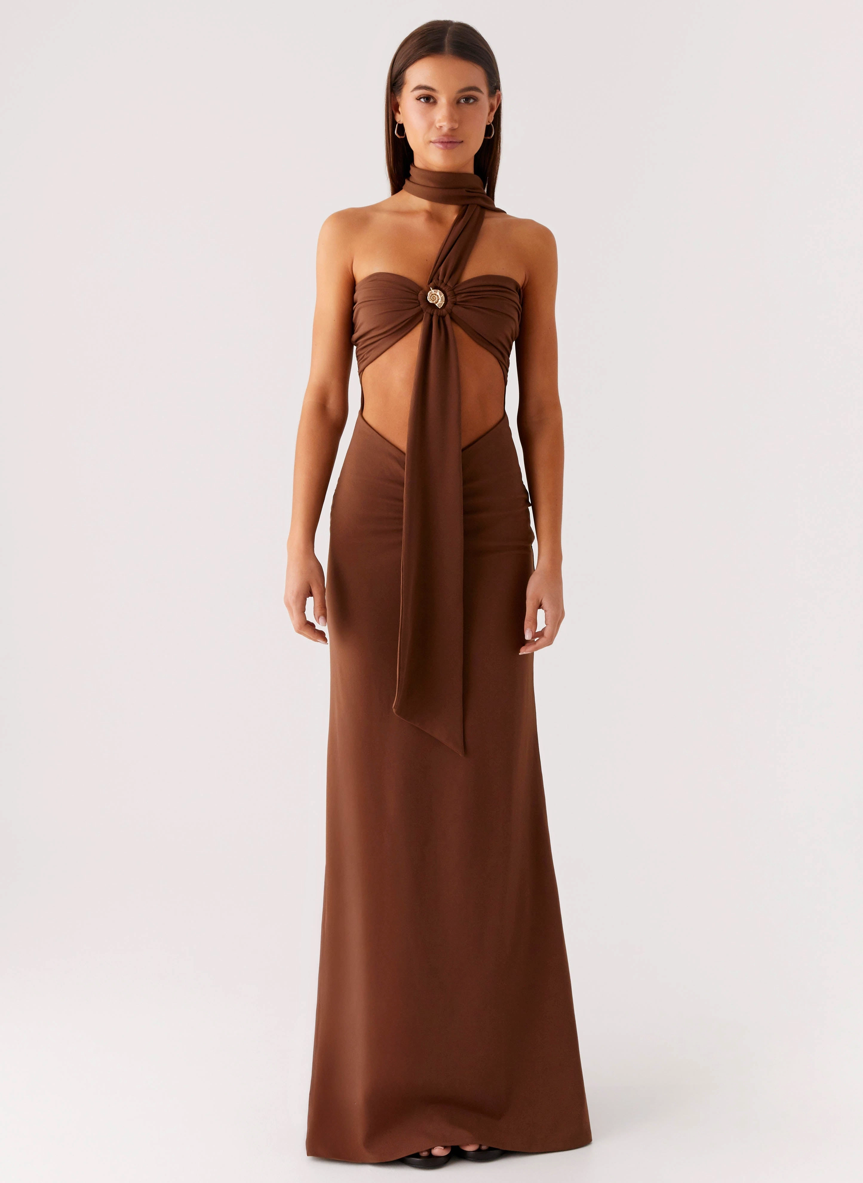 Olive Bloom Maxi Dress - Chocolate