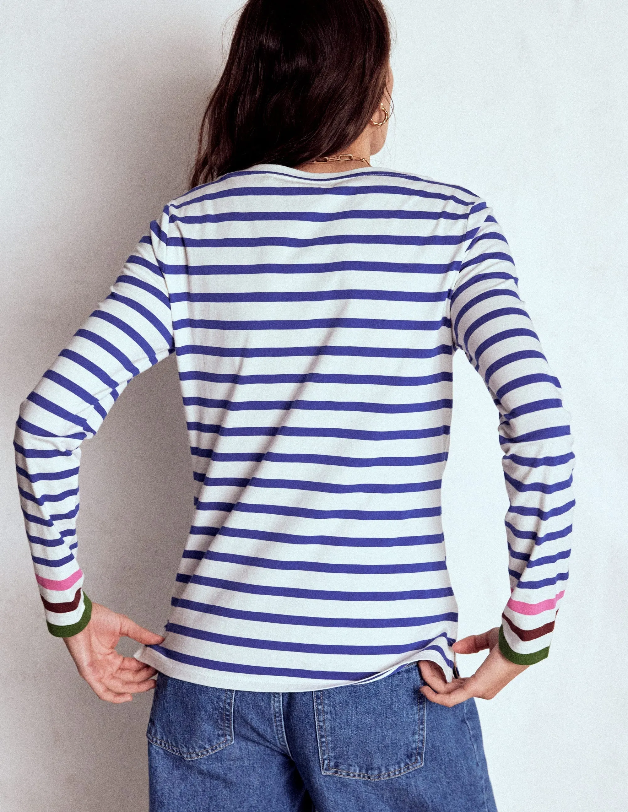 UltraSoft Lining Olivia Long Sleeve Breton-Kingfisher Blue, Multi Cuff