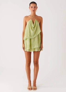 On The Go Beaded Mini Dress - Mint