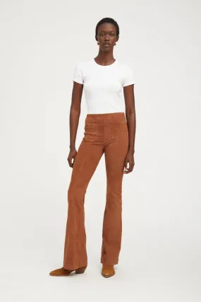 Rugged Fit Comfort Design Cognac Suede Patch Pocket Super Flare Pants