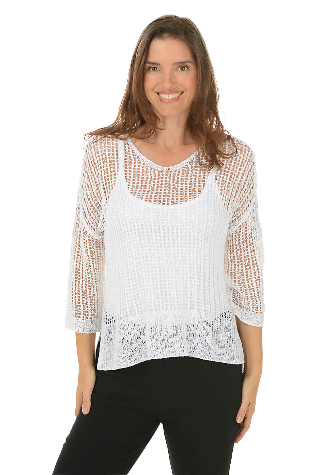 UV Protection Enhanced Open Crochet High-Low Sweater