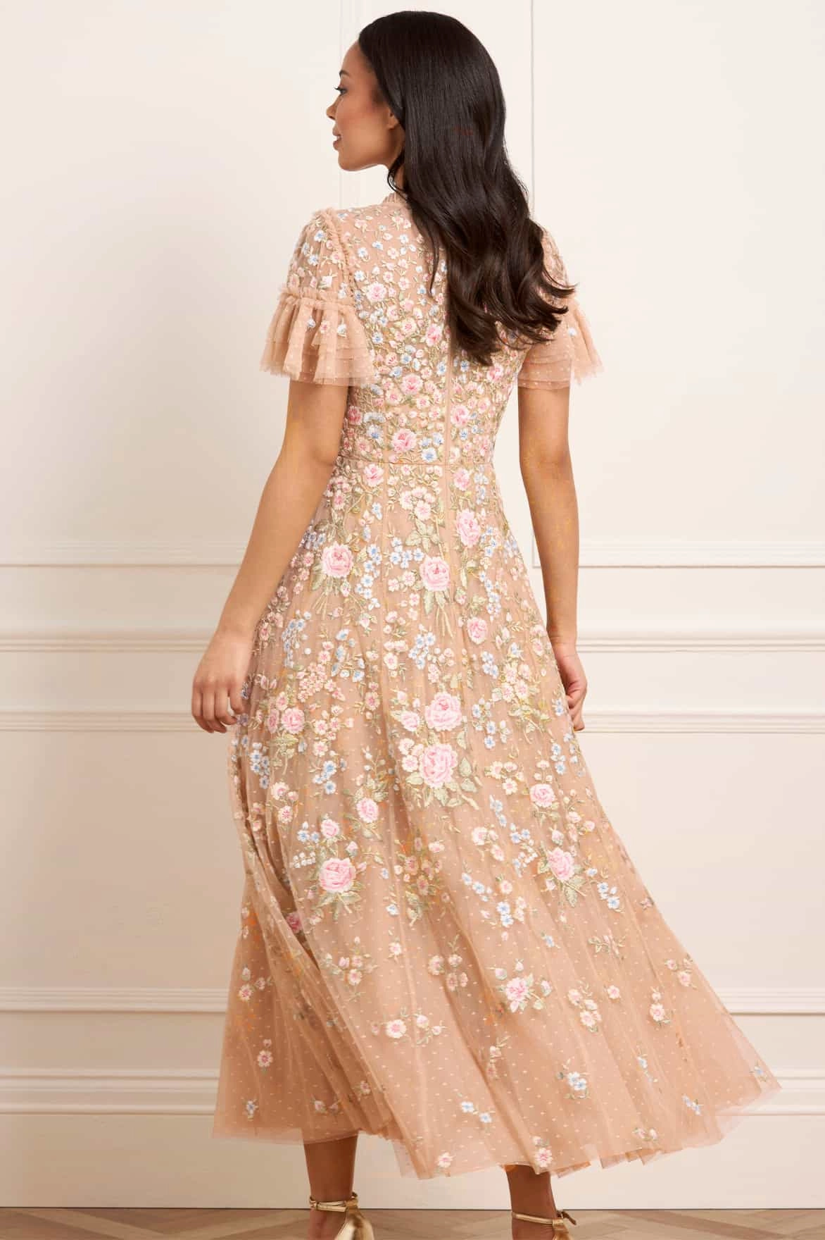Bohemian style Antoinettes Floral Round Neck Ankle Gown