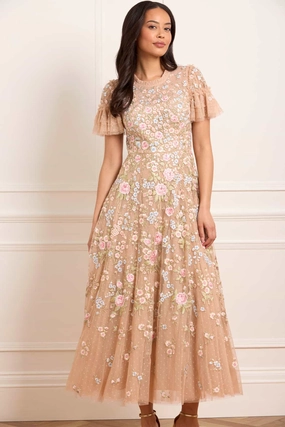 Antoinettes Floral Round Neck Ankle Gown Comfort Layer Sophisticated Wear