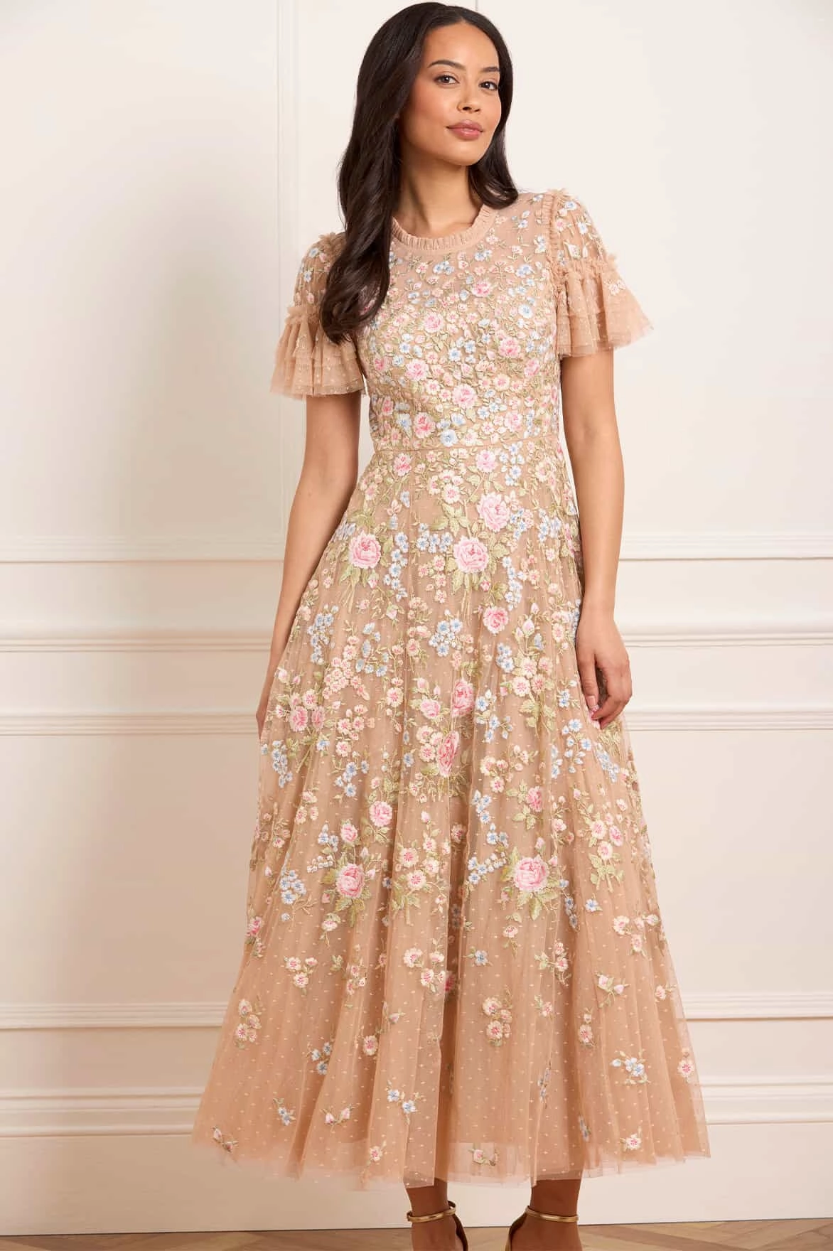 Antoinettes Floral Round Neck Ankle Gown Basic Mood