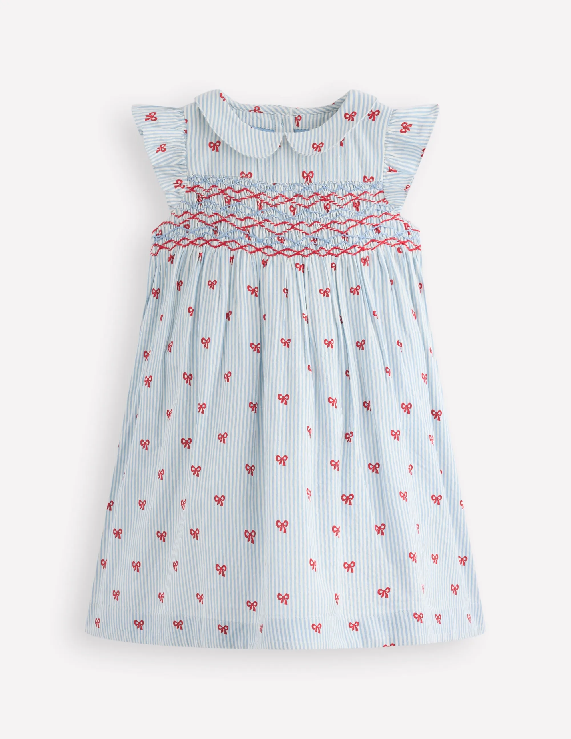 Adeline Smocked Dress-Glacier Blue Spaced Tiny Bows Fashionable Look