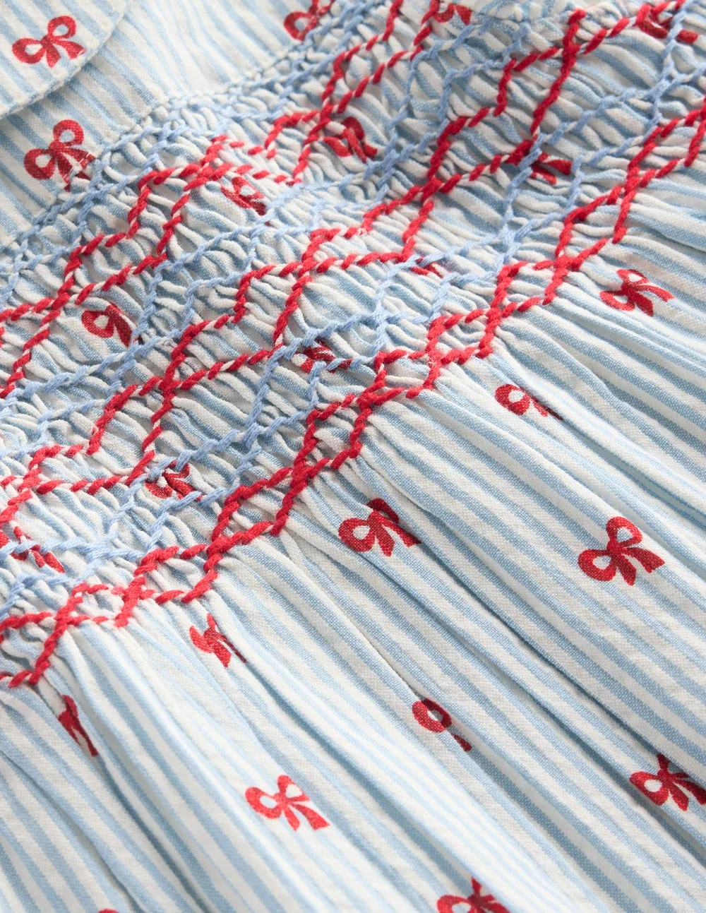 Adeline Smocked Dress-Glacier Blue Spaced Tiny Bows Soft Flow