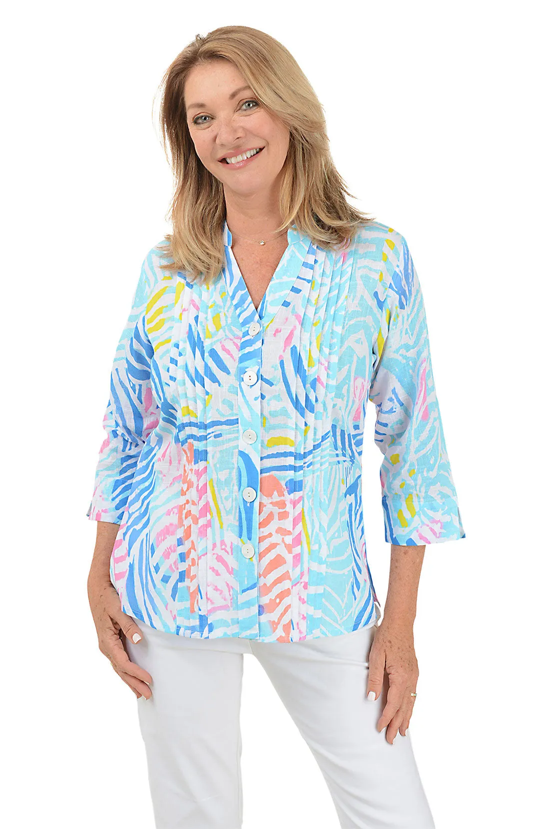 Petite Wendy Pleated Button-Front Shirt Weighted Hem Trim DurableCollarStays