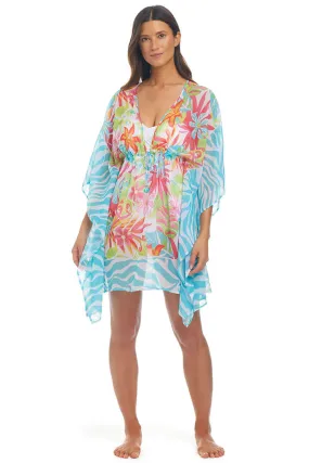 Pack A Punch Chiffon Caftan PolishedFinish RibbedCollar