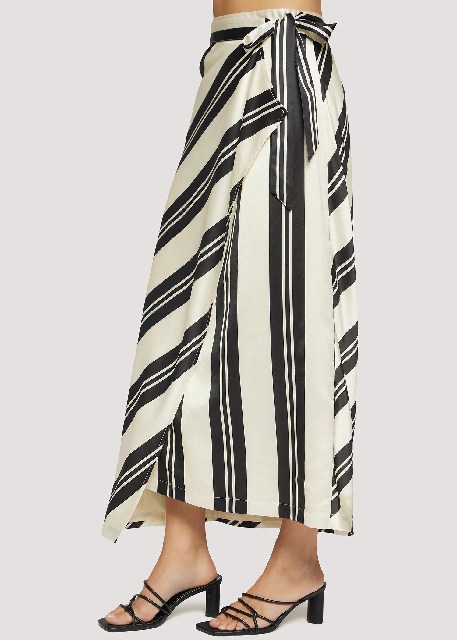 Palermo Maxi Skirt in Cream/Black Wrap Front