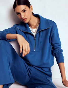 DoubleStitching Panelled Half-zip Sweatshirt-Tourmaline Blue