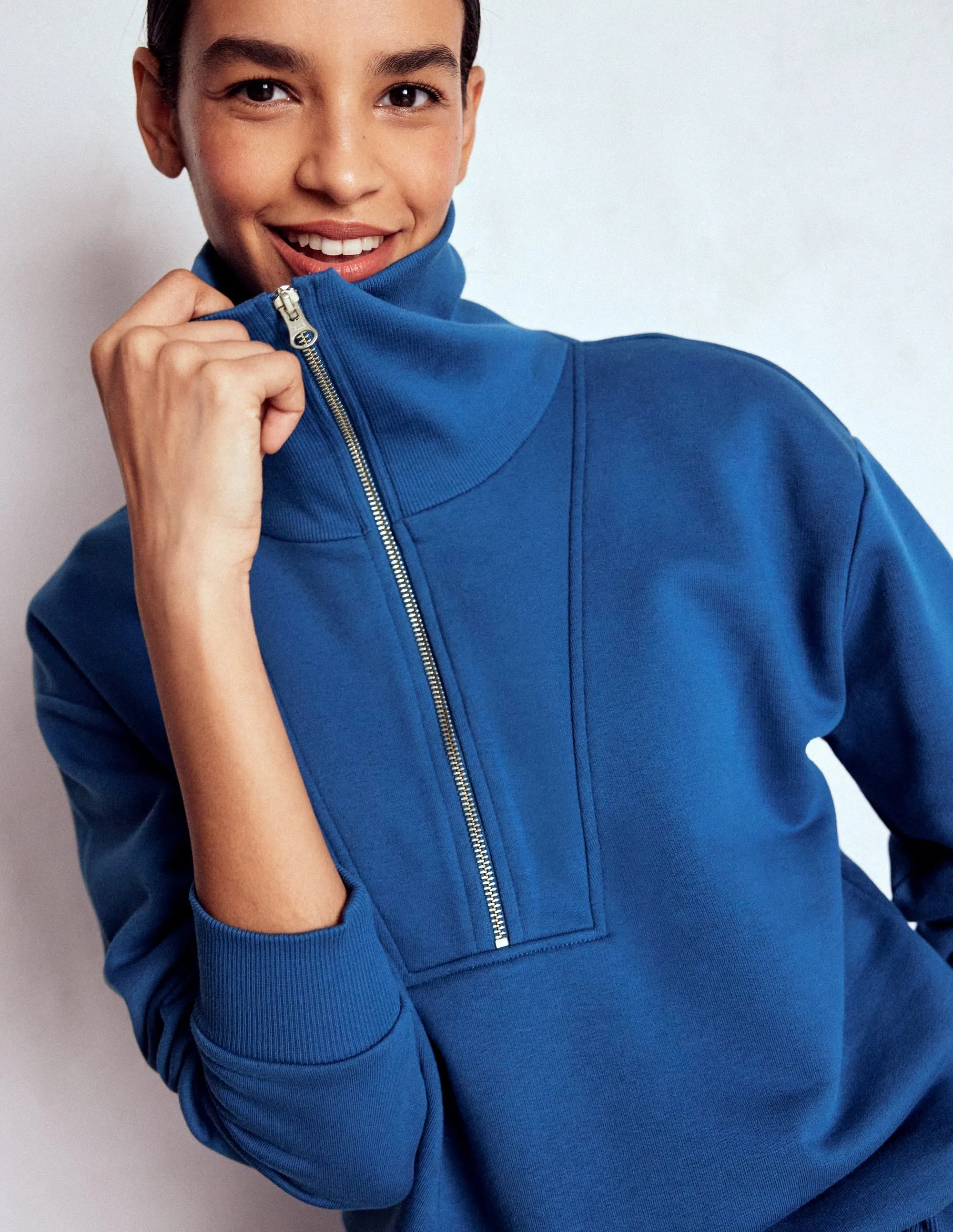 Panelled Half-zip Sweatshirt-Tourmaline Blue LightReflective