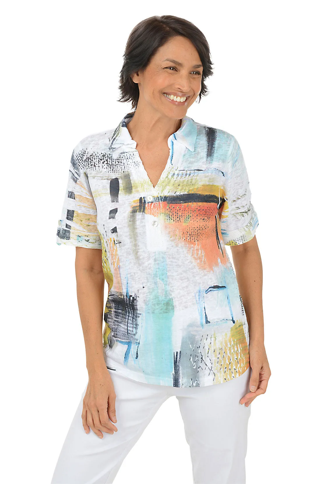 Paradise High-Low Knit Top Subtle Texture Weave Flatlock Seam Design