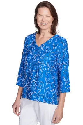 Parrot Cay Scroll Embroidery Blouse AdaptiveFitFabric