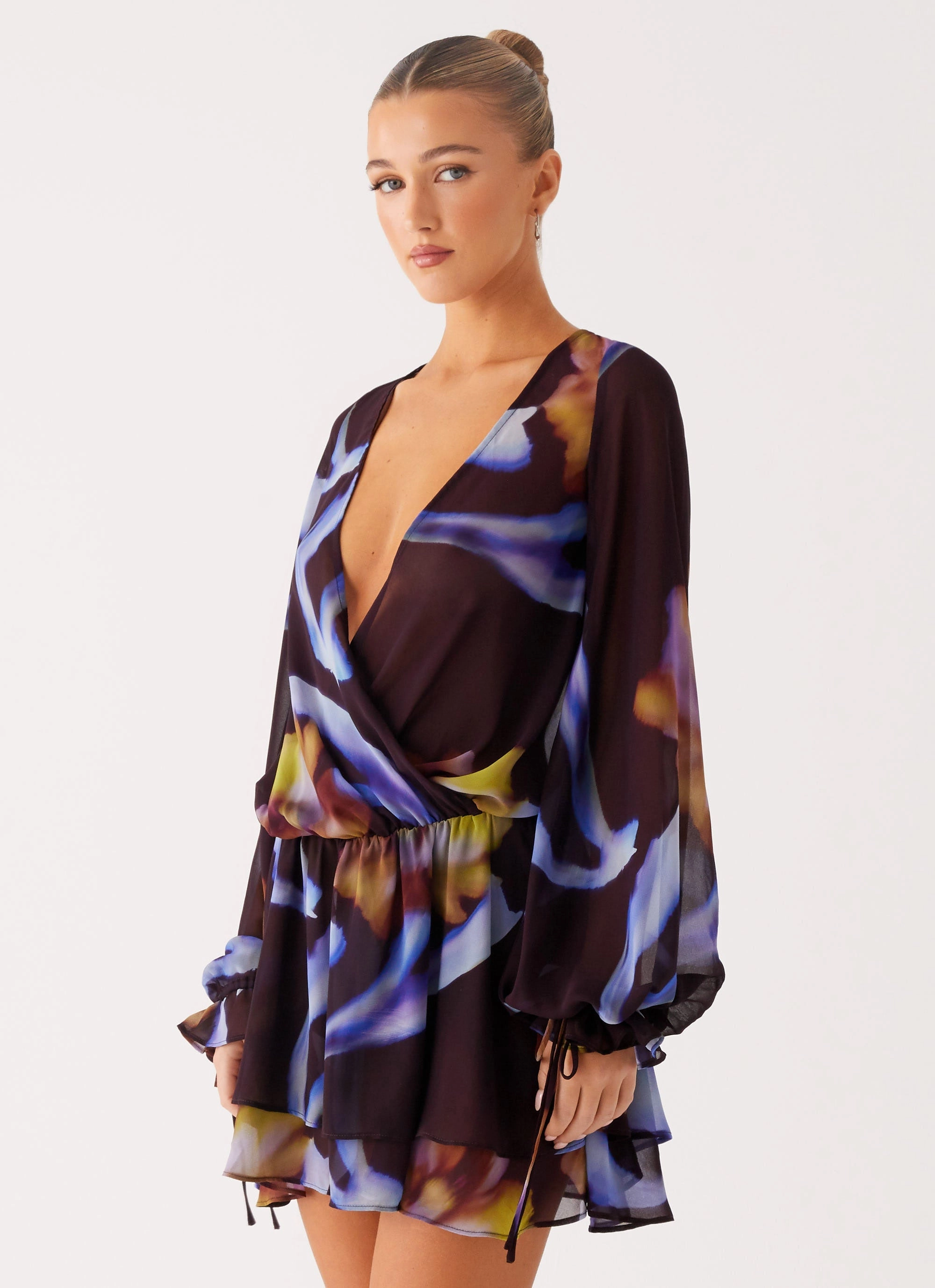 Passion Long Sleeve Mini Dress - Dark Floral