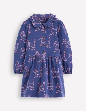 Gloss Accent Travel Ready Cosy Jersey Shirt Dress-Starboard Blue Poodles
