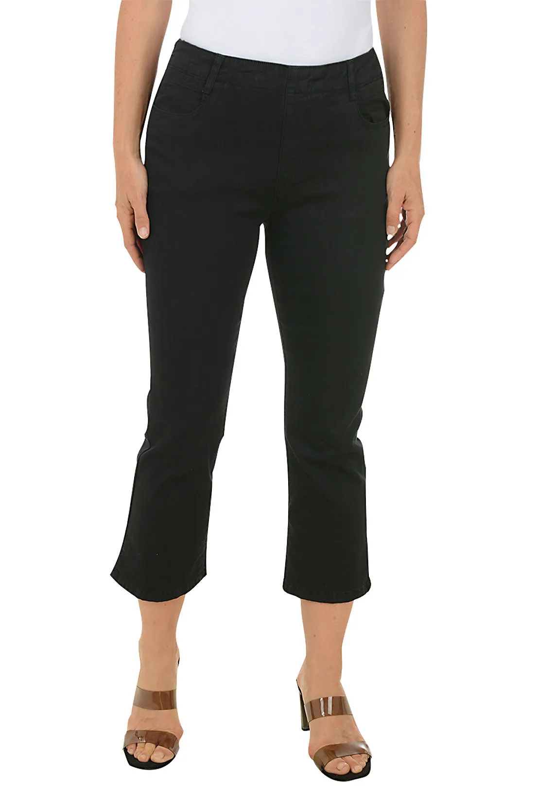 Black Sparkle Buttons Denim Crop Pant Soft Finish Quick Wear Fit