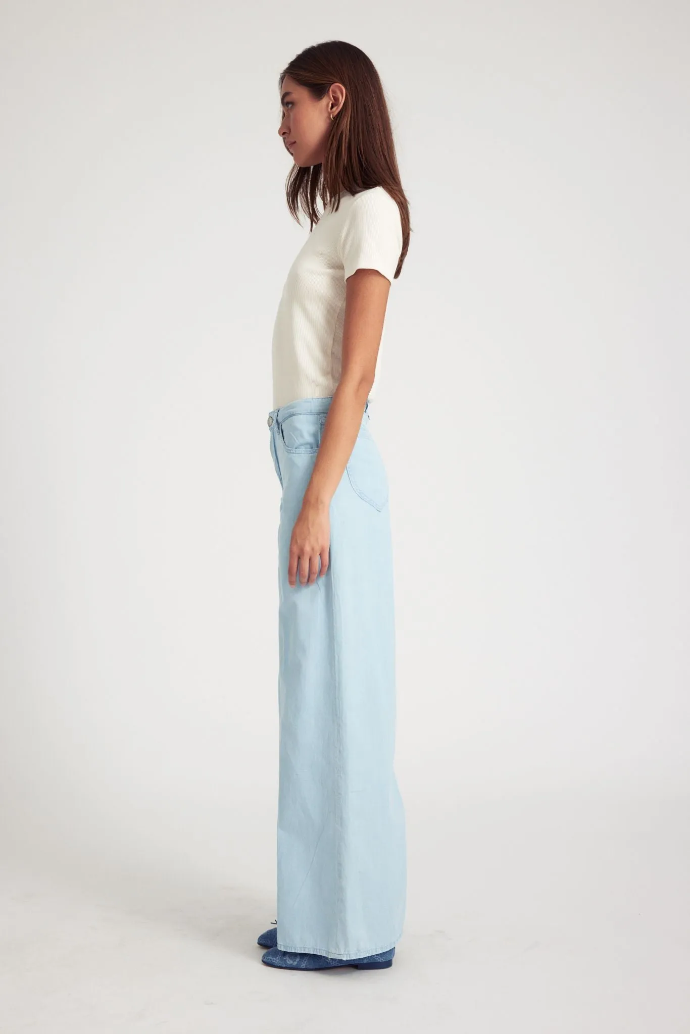 Wind Resistance Flex Fit Light Blue Chambray Wide Leg Pants