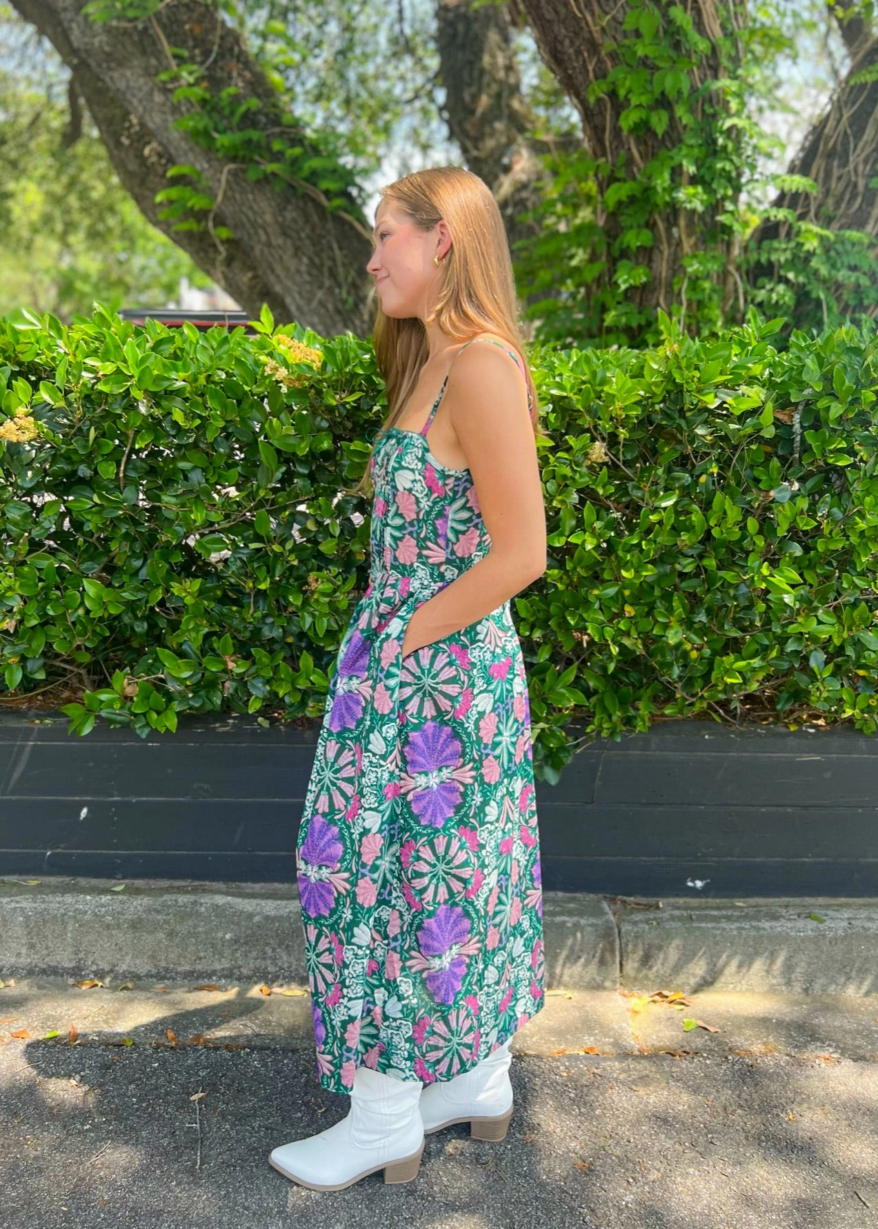 CATHERINE FLORAL OPEN-BACK MIDI DRESS Cozy Drape Classic Movement