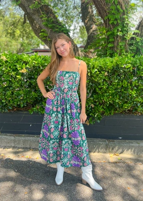 CATHERINE FLORAL OPEN-BACK MIDI DRESS Seasonal Wear Compact Fit