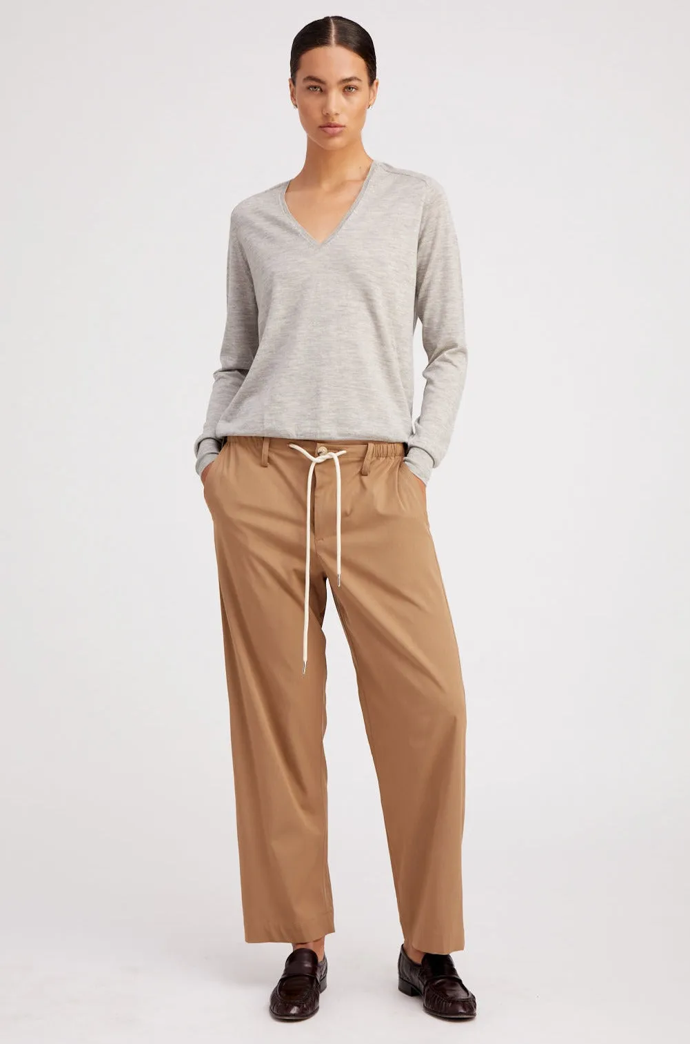 Khaki Drawstring Trousers Reflective Trim LightweightWeave