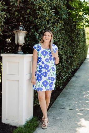 Light Touch Trendy Layering Charleston Cap Sleeve Dress Pop Art Flower