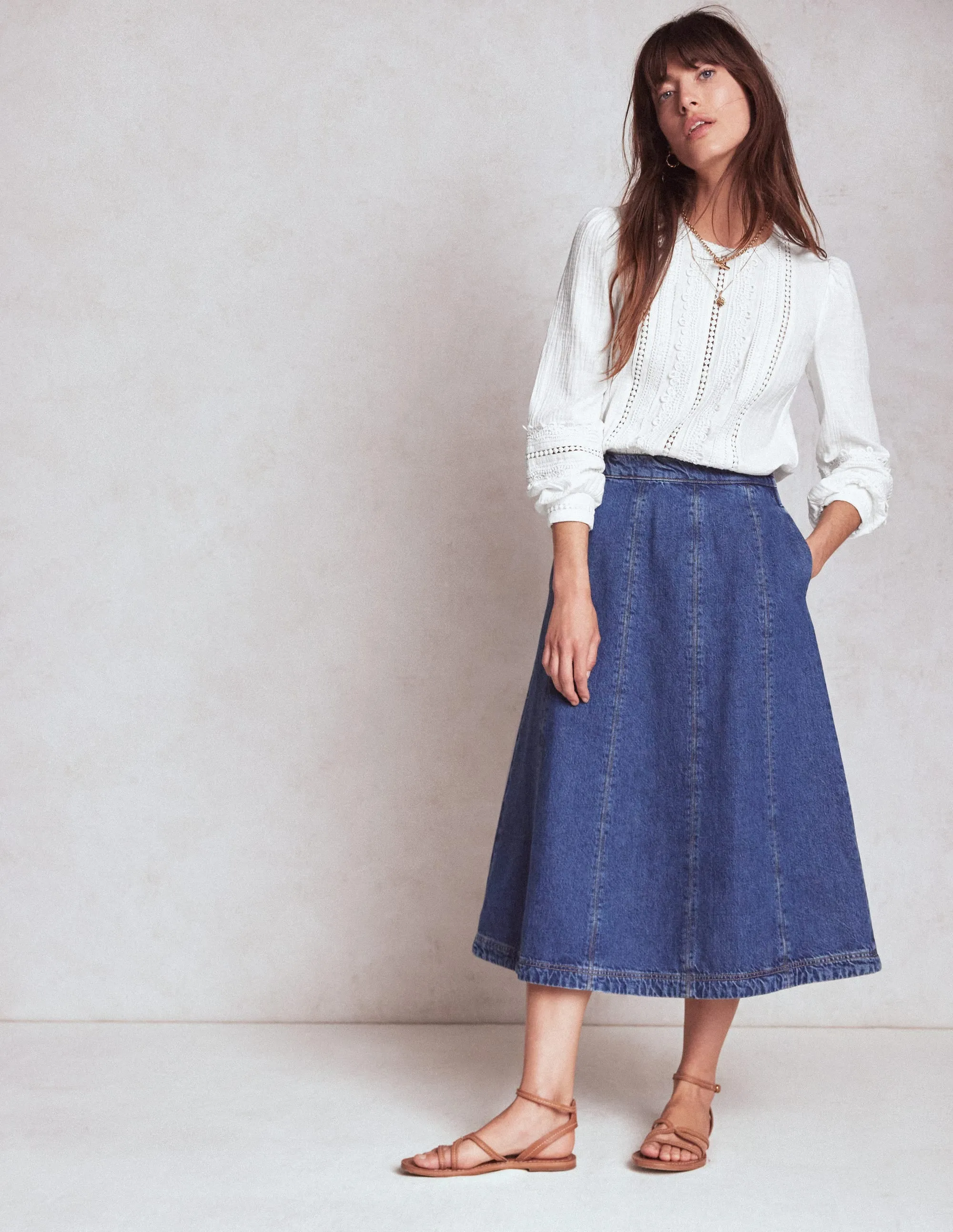 Multi Way Adjustable Fit Trim Interest Double Cloth Top-White