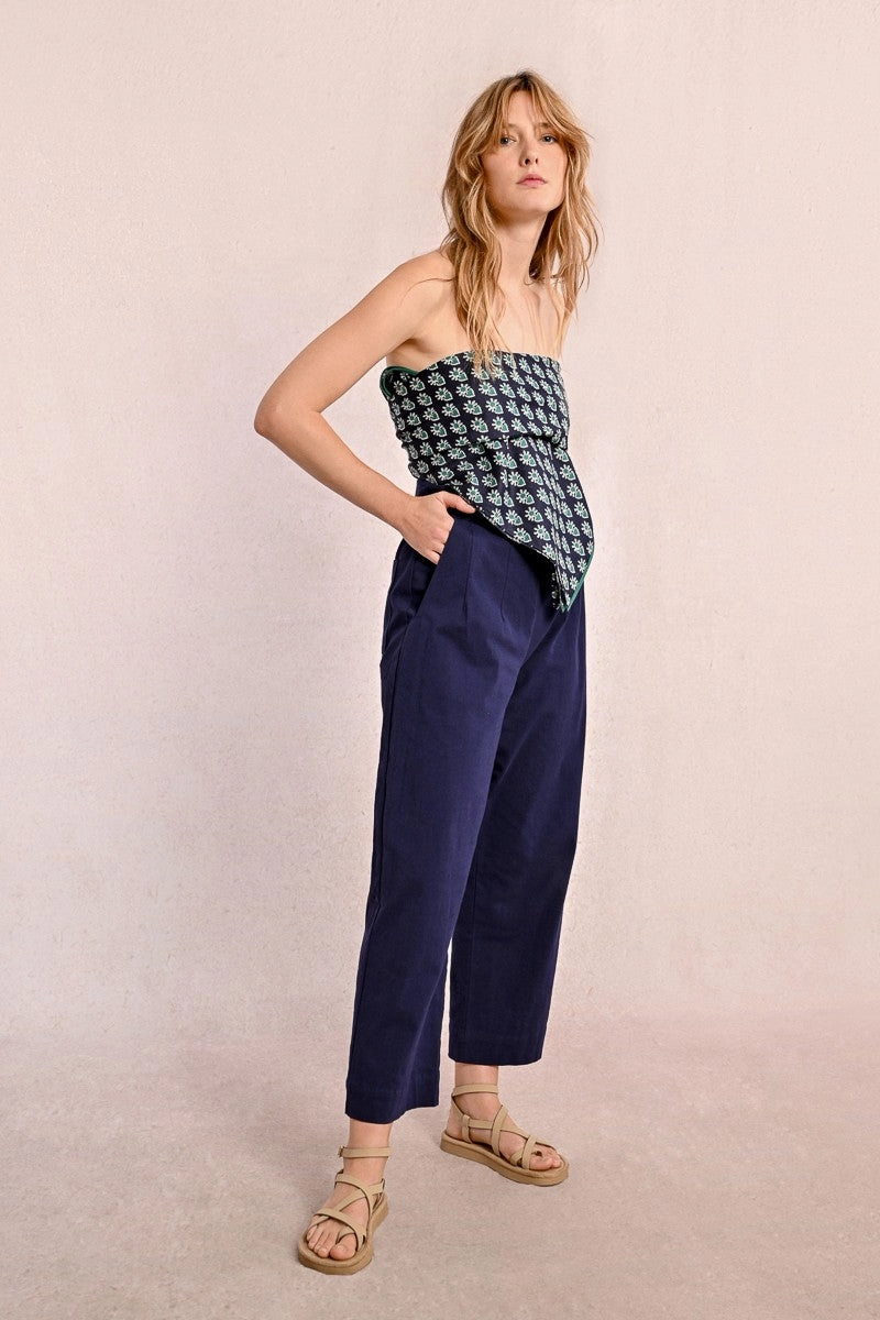 Slim Fit Design Straight Leg High Waist Pant in Navy