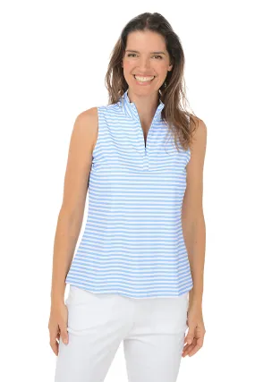 Periwinkle Striped UPF50  Sleeveless Zip Top AntiPillTreatment Ventilated Side Panels