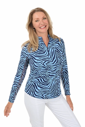 Periwinkle Cecilia Zebra UPF50  Sun Shirt WaterResistantCoating Button Down Collar Style