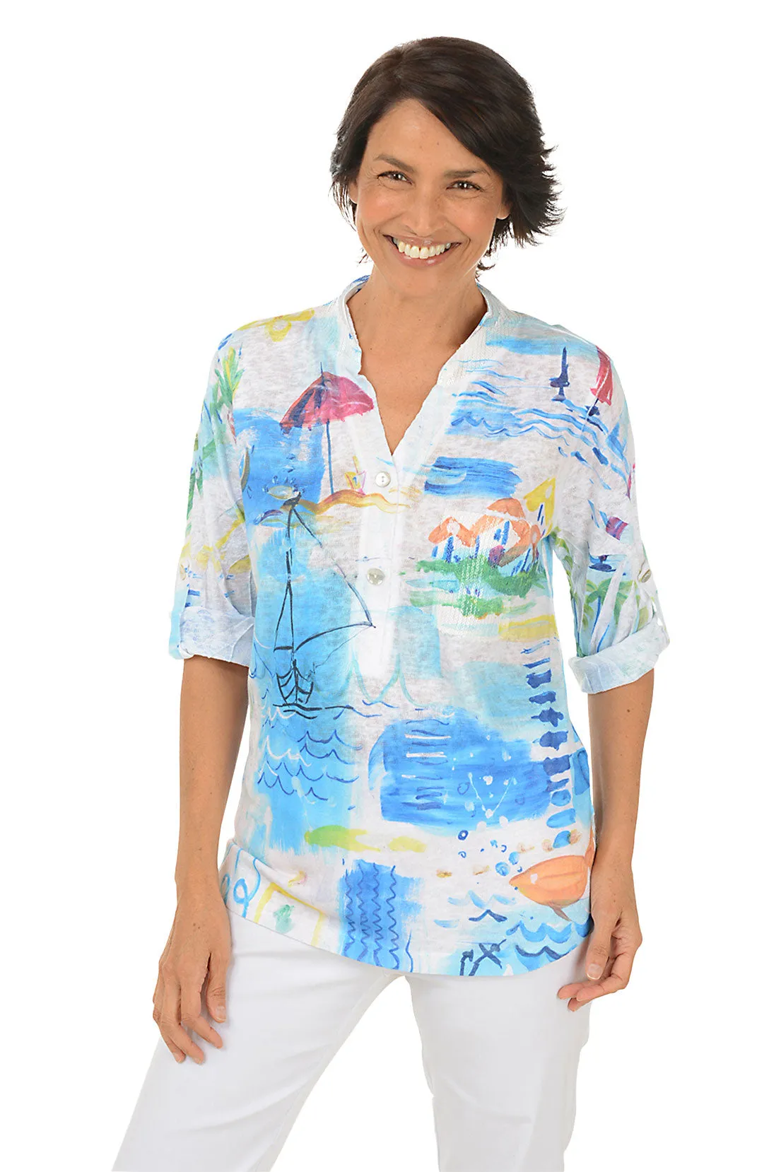 WrinkleResistant Fabric Gym Wear Petite Beach Vacation Roll Sleeve Top
