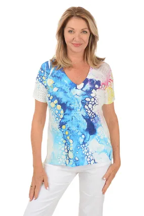 TaglessDesign NonFadeFinish Petite Bubble Flow Eyelet Short Sleeve Top