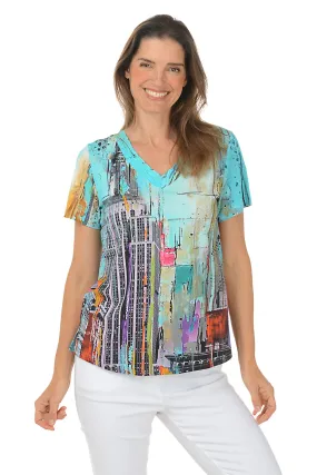 Petite Chicago Shirred V-Neck Tee ButtonlessClosure FrictionResistant Fabric