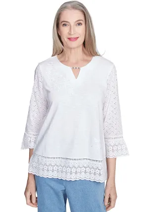 Petite Flower Power Floral Eyelet Top LayeredDurability ThermalInsulation