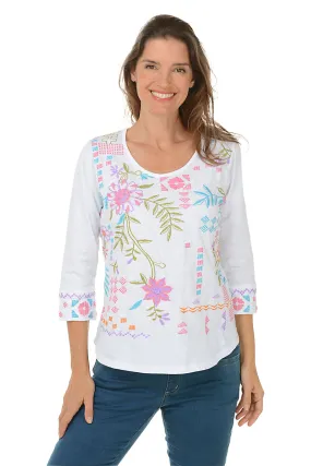 Stretch waistband Microfiber Material Petite Ginny Embroidered Knit Top