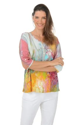 BioBased Fiber Odor Resistant Treatment Petite Lavender Pleated Button Sleeve Blouse