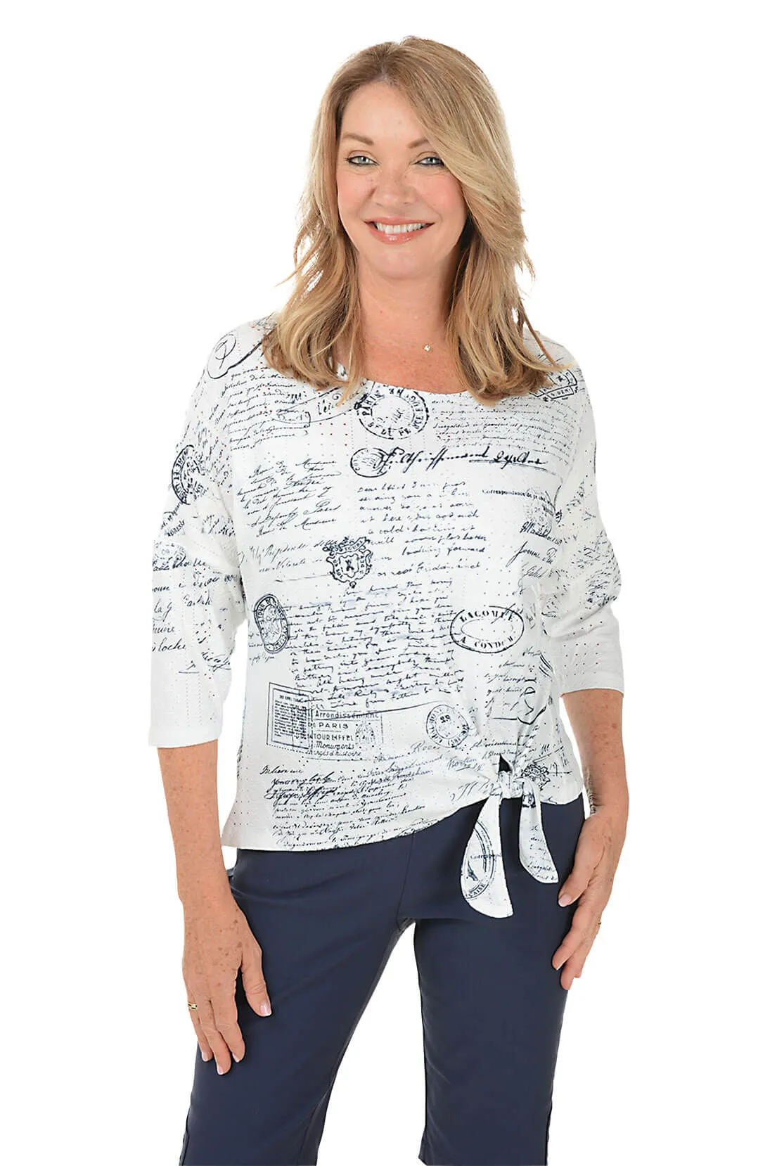 Fleece Pullover BondedShoulderTaping Petite Paris Postage Eyelet Tie-Front Top